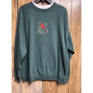 VTG Grandma Core Sportswear Sweatshirt Green 90s 1x Embroidered Cardinals